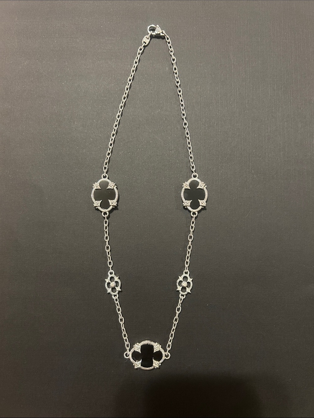 Authentic Judith Ripka Genuine Black Onyx clover Necklace